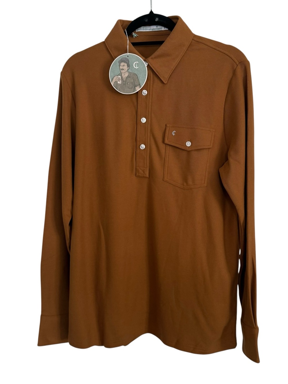 Criquet Prima Cotton NWT Polo Shirt M Long Sleeve Preppy Logo 4 Button Pocket